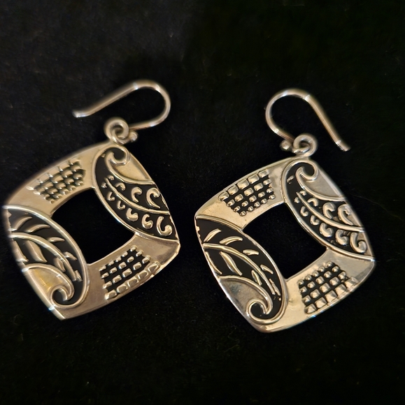Ninos Chammo Sterling Silver Paisley Dangle Cut Out Earrings Artisan Craft 1.25" - Picture 3 of 6